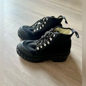 No Name Kross Low Black Canvas Combat Boots Chunky Sole Size EU 38 (7.5) New